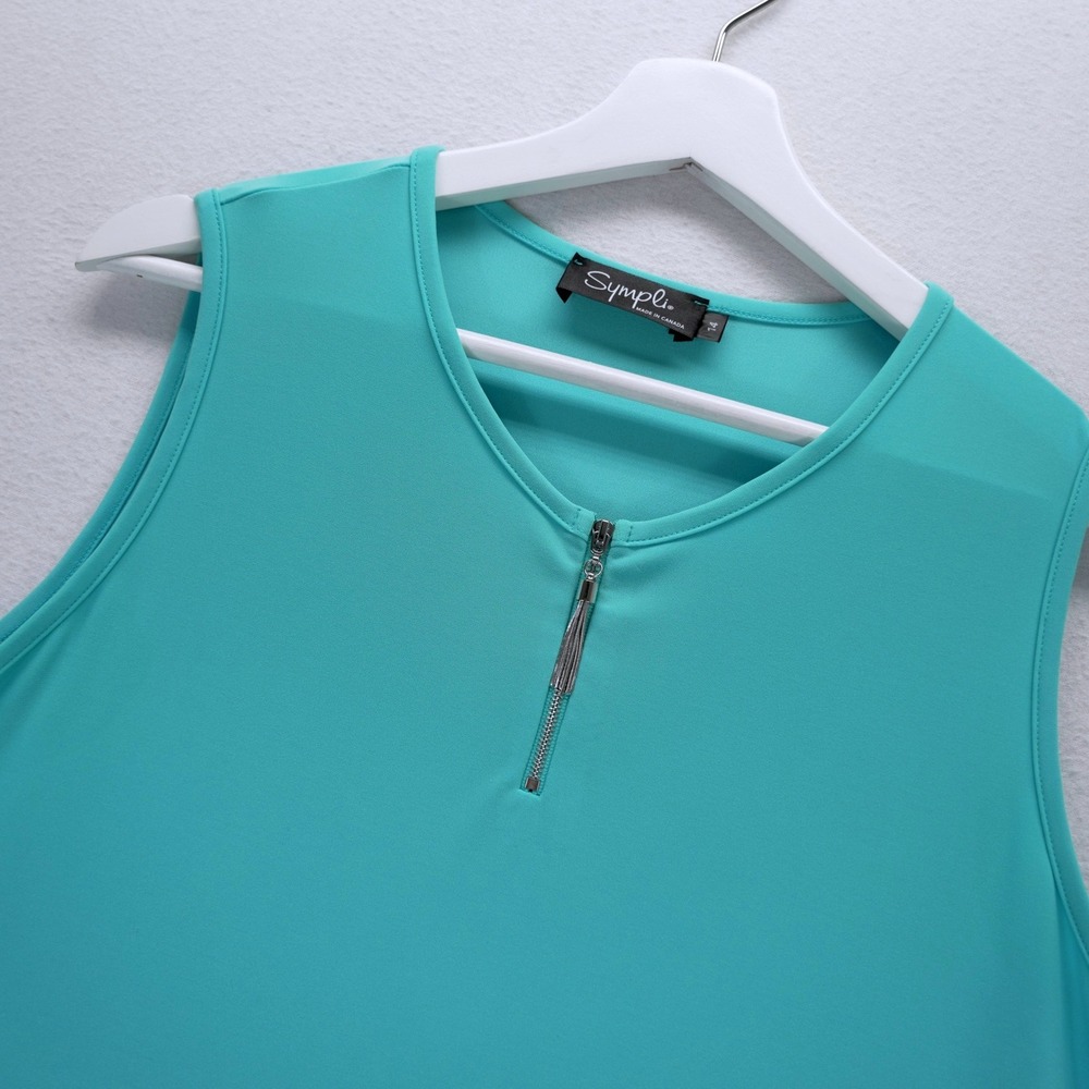 Sympli Womens Teal Turquoise Sleeveless Tassel Zip Tunic Top Size 14 Canada